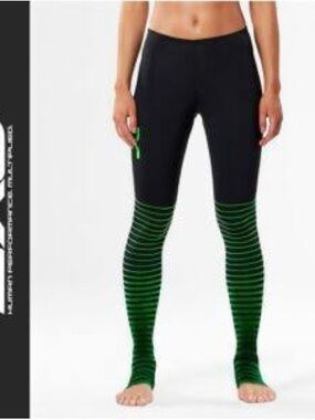 2XU Black Leggings with Neon Green stripes size large compression/support
